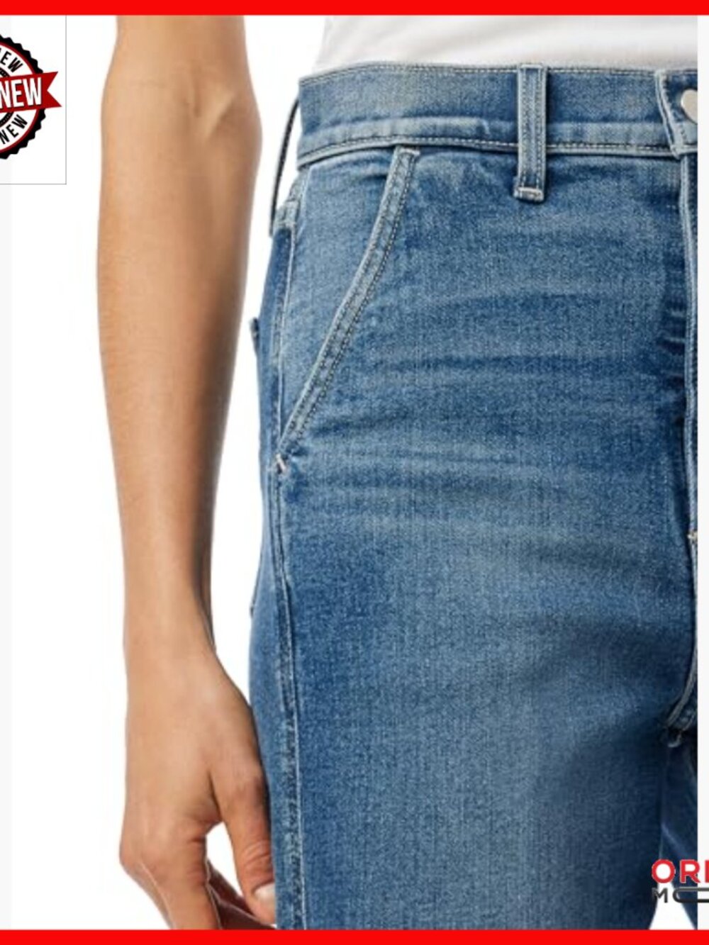 High Rise Wide Leg Denim Trousers with Slant Pockets and Cuffs - Picture 4 of 7